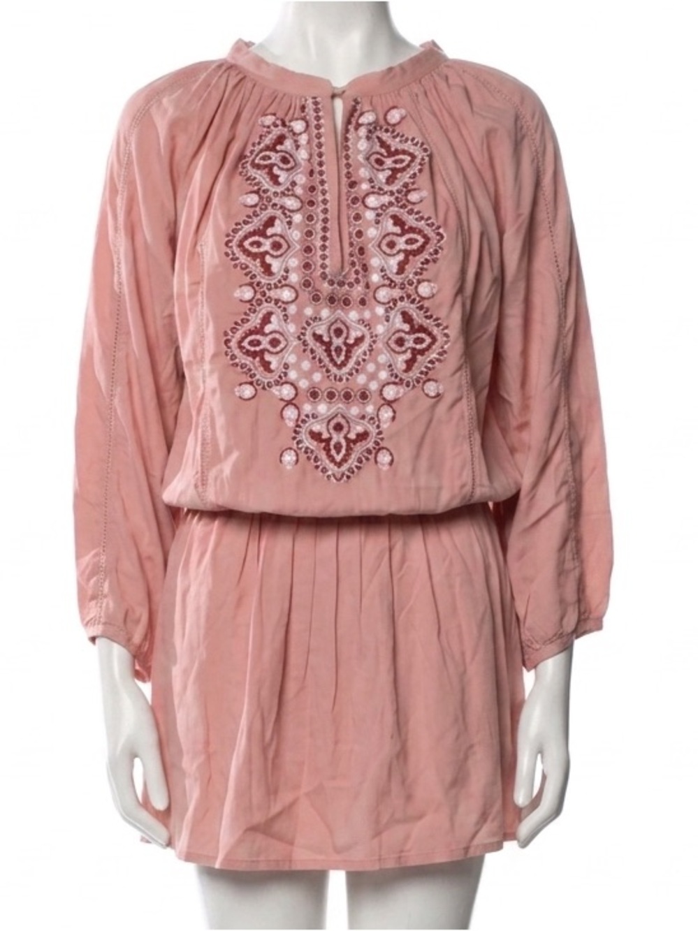 Nordstrom MELISSA ODABASH Nadja Embroidered Kaftan Mini Dress salmon pink $285 - Picture 2 of 8